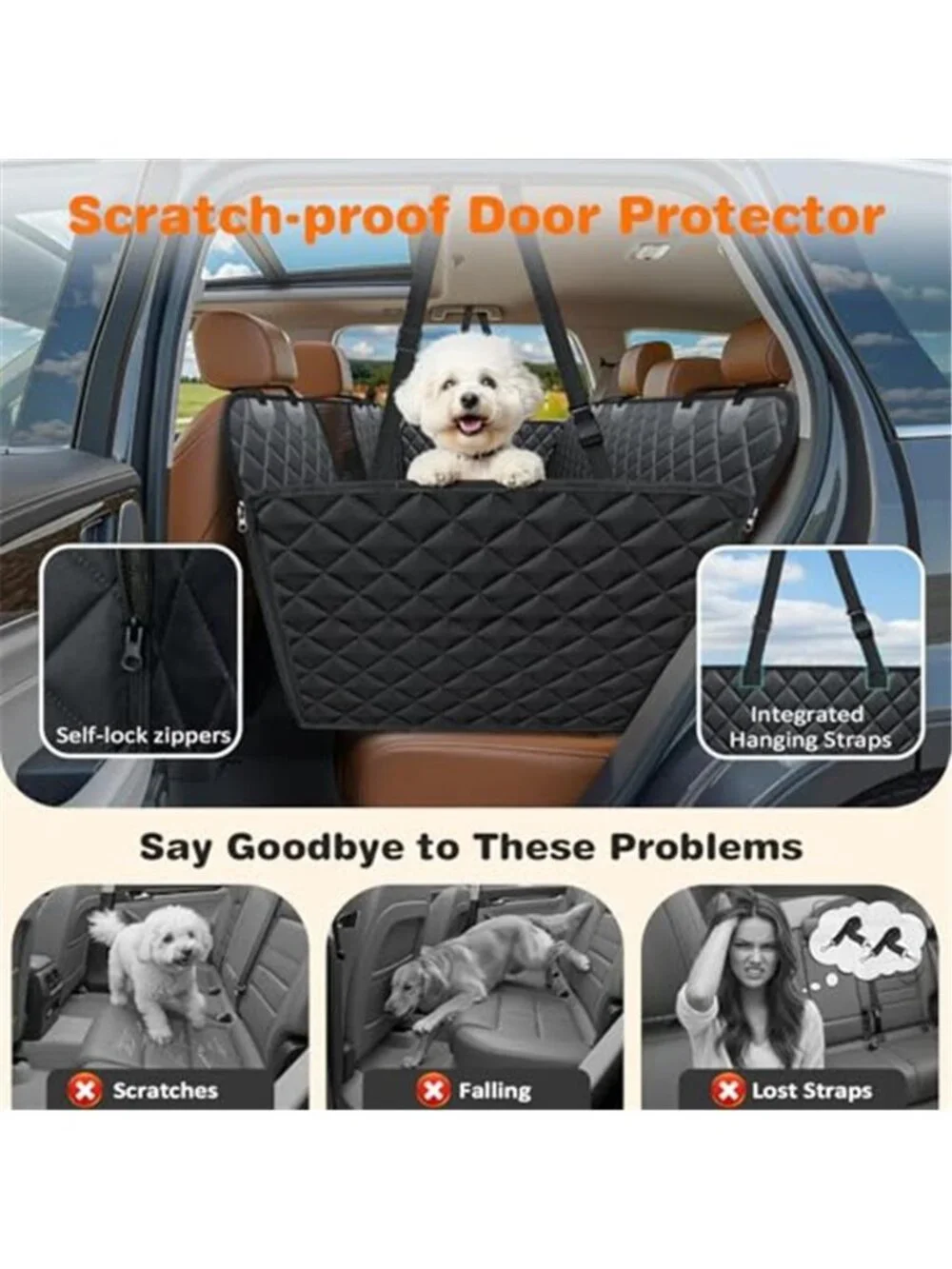 4 in 1 Dog Car Seat Cover for Back Seat, Waterproof Hammock